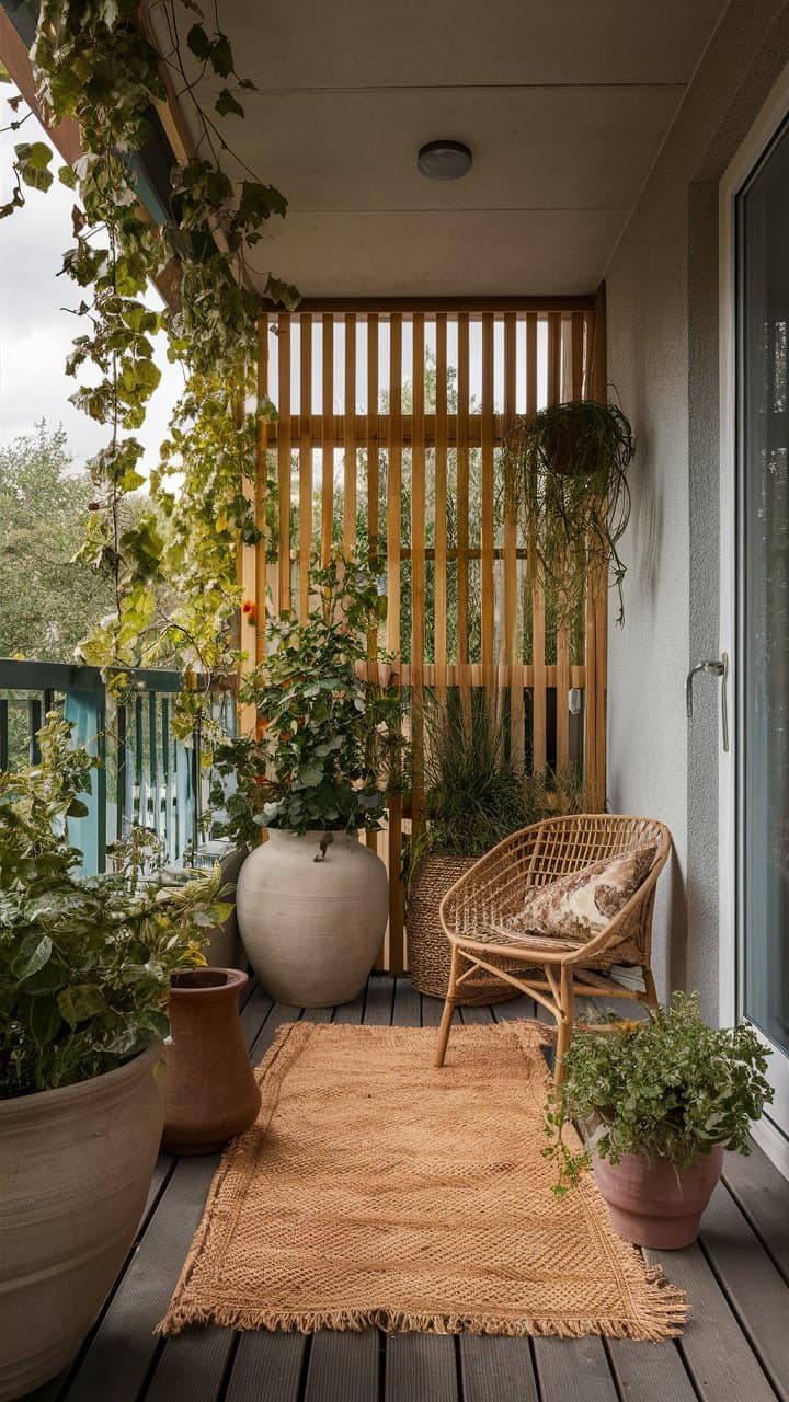 Stylische Sonnenschirme und Paravents für deinen Balkon – Sichtschutz mit Stil balkon ein paravent aus hellem holz1