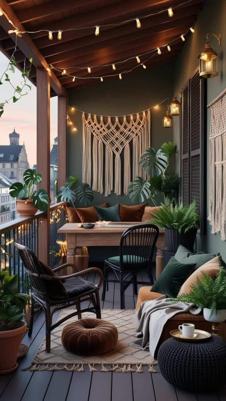 1 Bild, 1 Idee – Dark-Boho Balkon – warm, ruhig, atmosphärisch