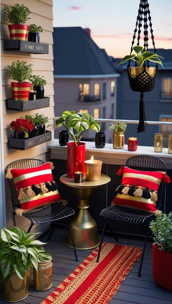 DIY-Dekoideen für den Balkon mit recycelten Materialien diy artikel recycelten Materialien 1 kissen ecken stoffe rot gold