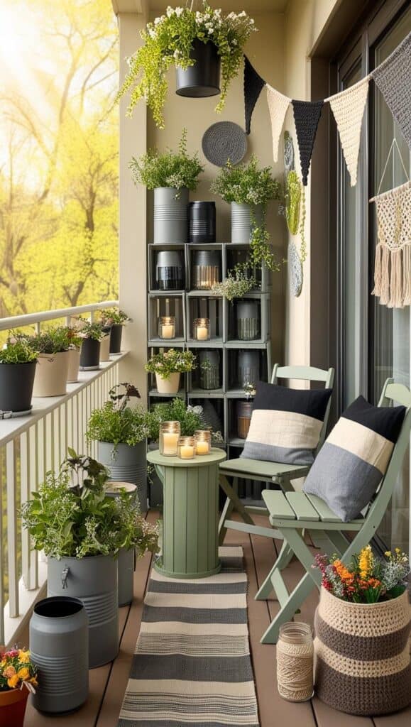DIY-Dekoideen für den Balkon mit recycelten Materialien diy artikel recycelten Materialien 1 schwarz creme salbei 1