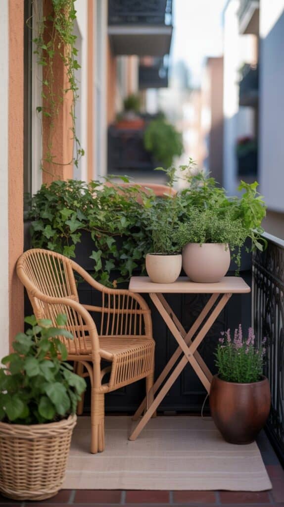 kleiner balkon beige brauchn rattan stuhl 2