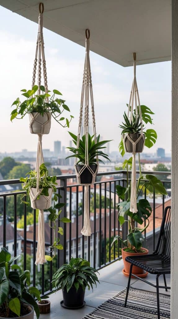 Wie du deinen Balkon mit Pflanzen in Makramee-Hängern sofort aufwertest makramee blumem haenger ampel 1