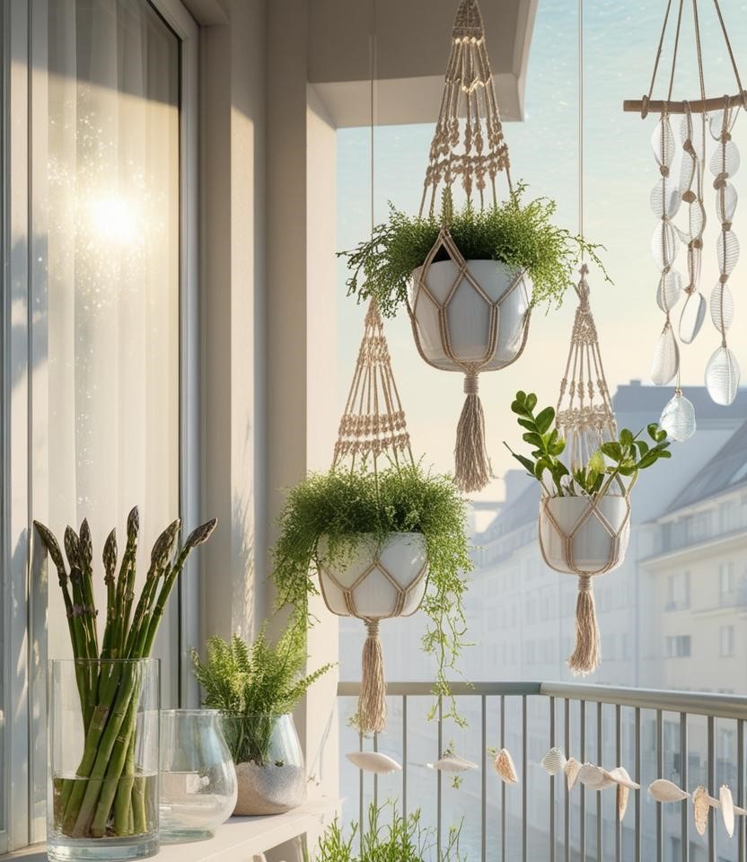 Wie du deinen Balkon mit Pflanzen in Makramee-Hängern sofort aufwertest