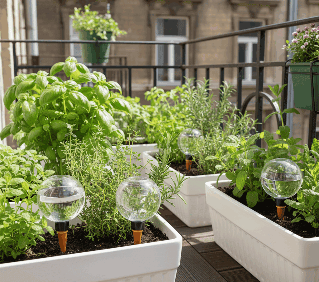 Frühling auf dem Stadtbalkon: So entsteht Frühlingsgefühl ohne Umbau wasserspender kraeuter 2 blumenkasten 1