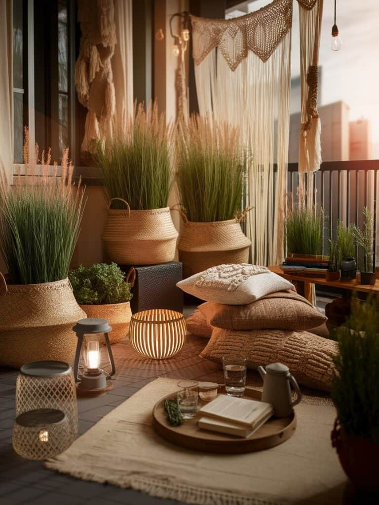 Ziergräser auf dem Balkon – Struktur, Leichtigkeit und Bewegung zier Graeser boho poufs balkon kraeuter duft graeser beitrag nr 3