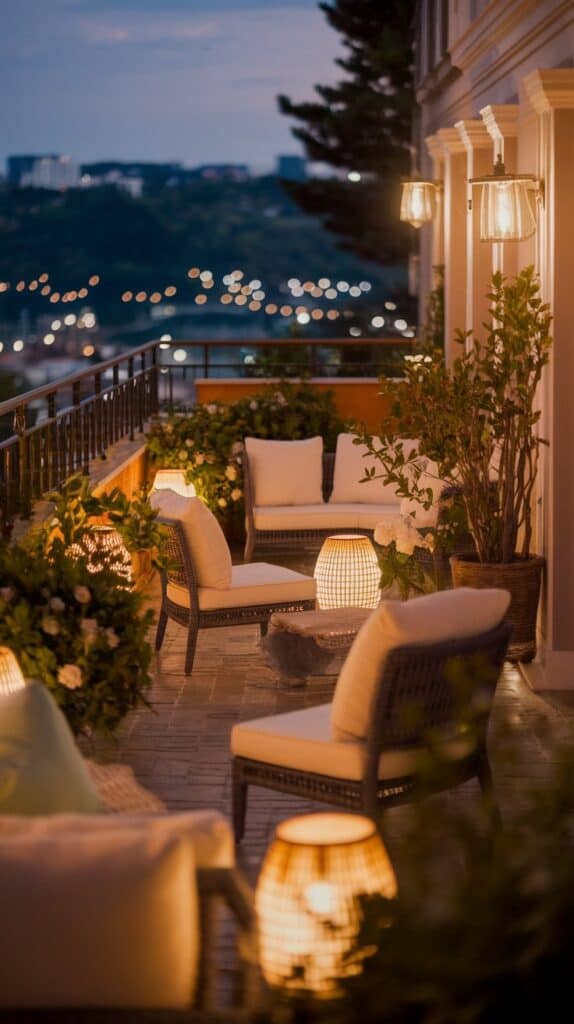 Boutique Hotel beitrag balkon spanien 6 licht Tischlampen windelichter wandlampen creme rattan braun abends