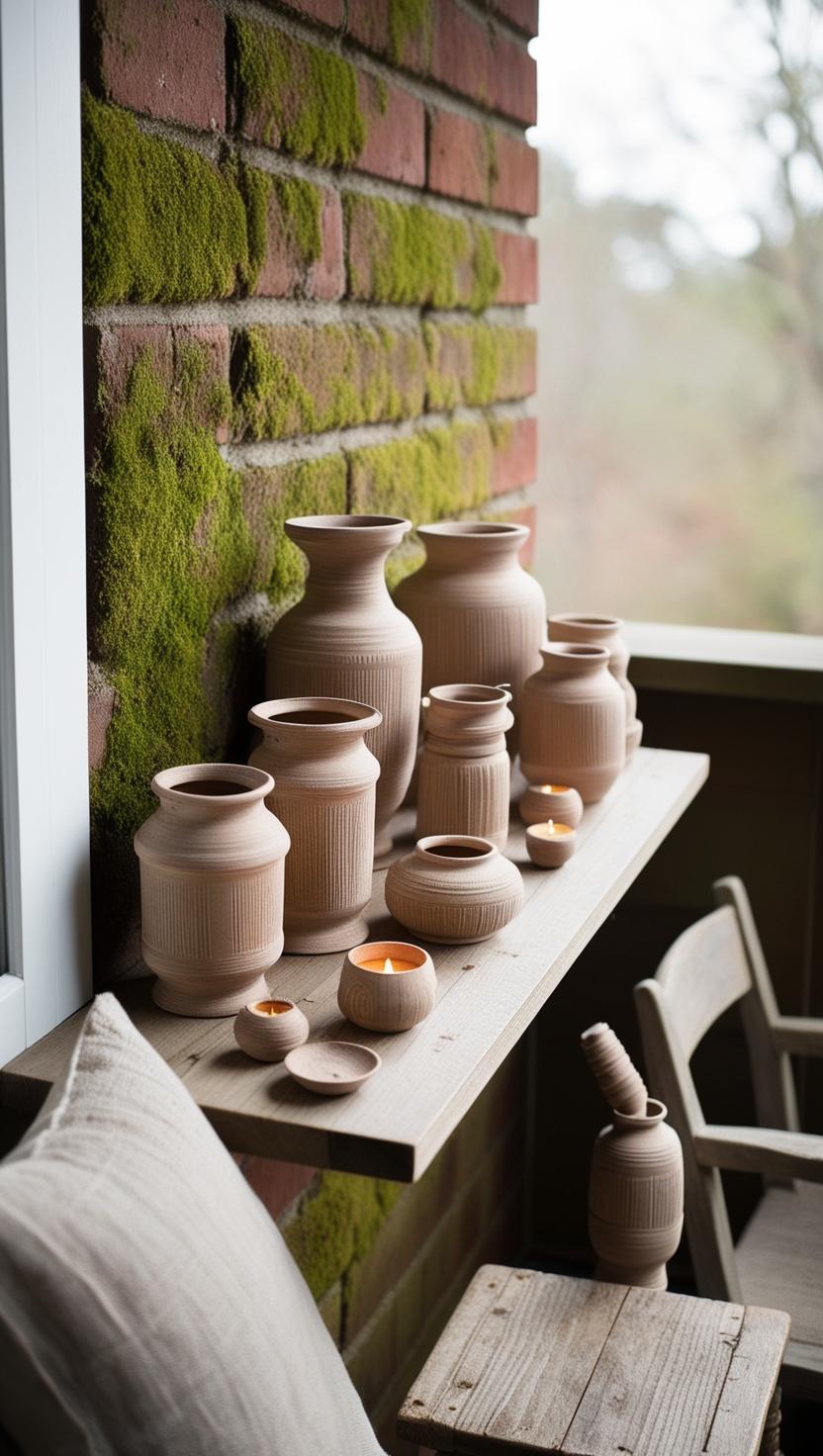 Wabi-Sabi auf dem Balkon – So richtest du deinen Außenbereich stilvoll und unperfekt ein Wabi Sabi Deko Materialien kleien helfer Stuhl Holz Leinen Kiseen grobe decken creme 3