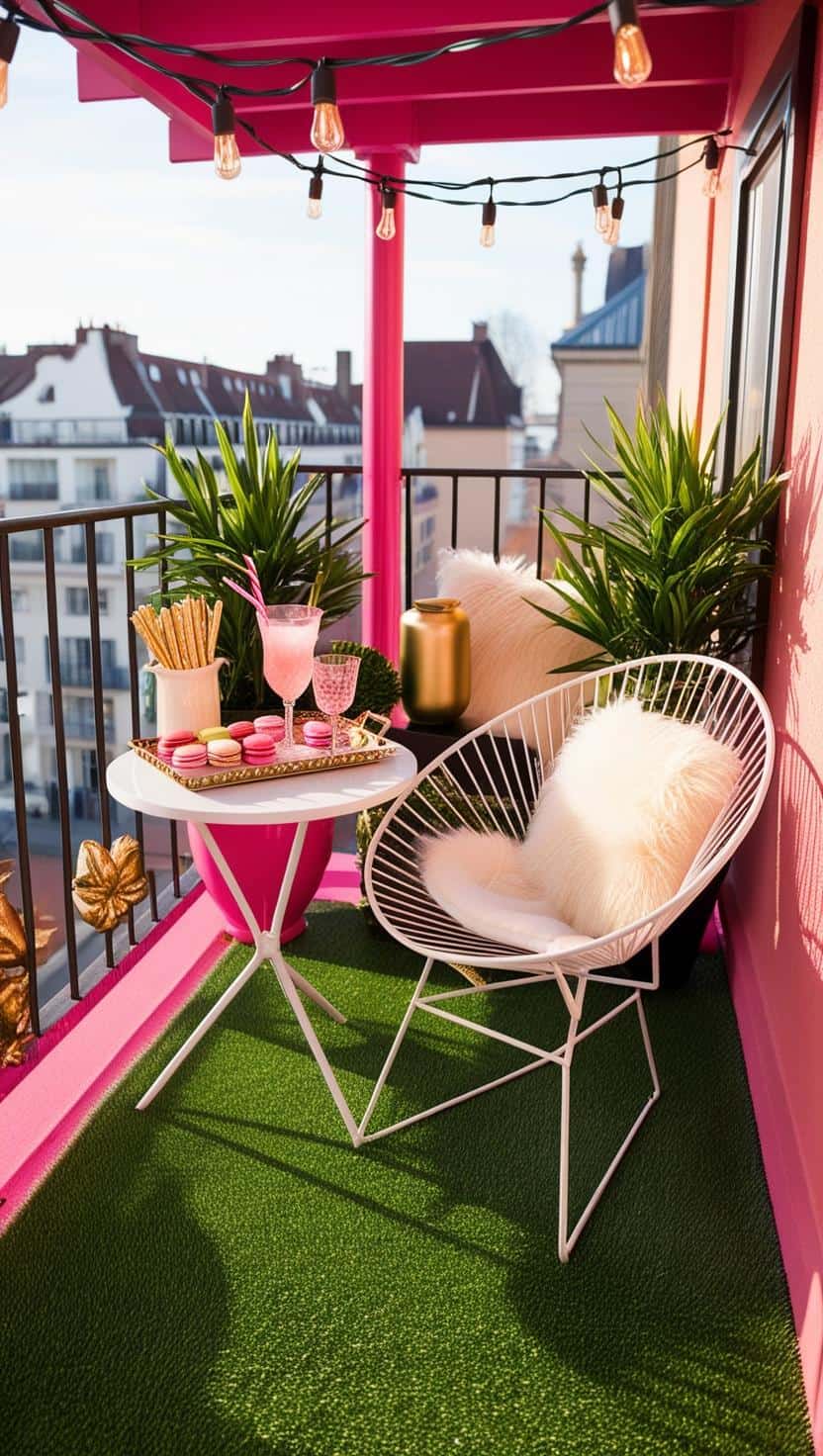 pinker mit gruen kunstrasen weisse moebel gold 4