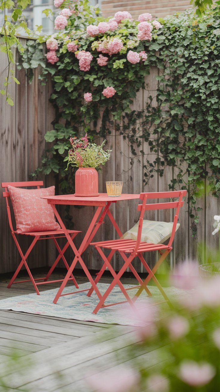 1 Bild, 1 Idee – Roter Bistro-Look mit Blütenkulisse