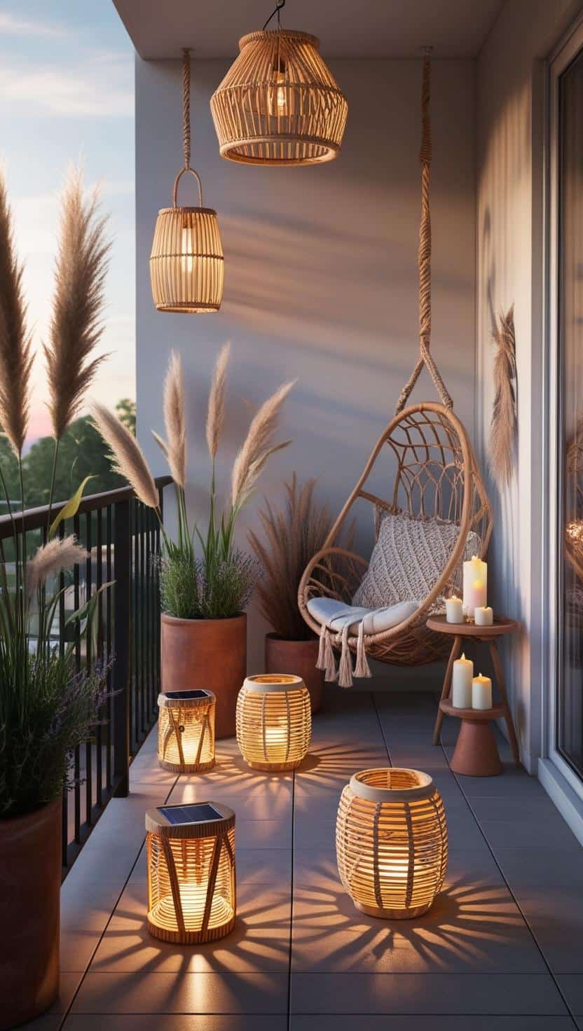 Solarleuchten für gemütliche Sommerabende – 3 stilvolle Varianten für deinen Balkon solarlichter beitrag boho style haengesesse beige creme Bastlampen windlichter 6