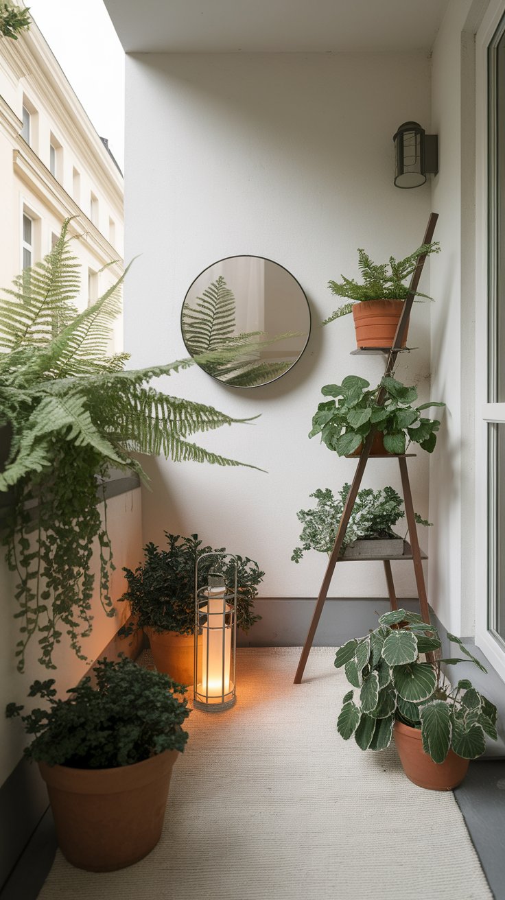 balkonecke spiegel farn schatten balkon teppich ideensammlung 2