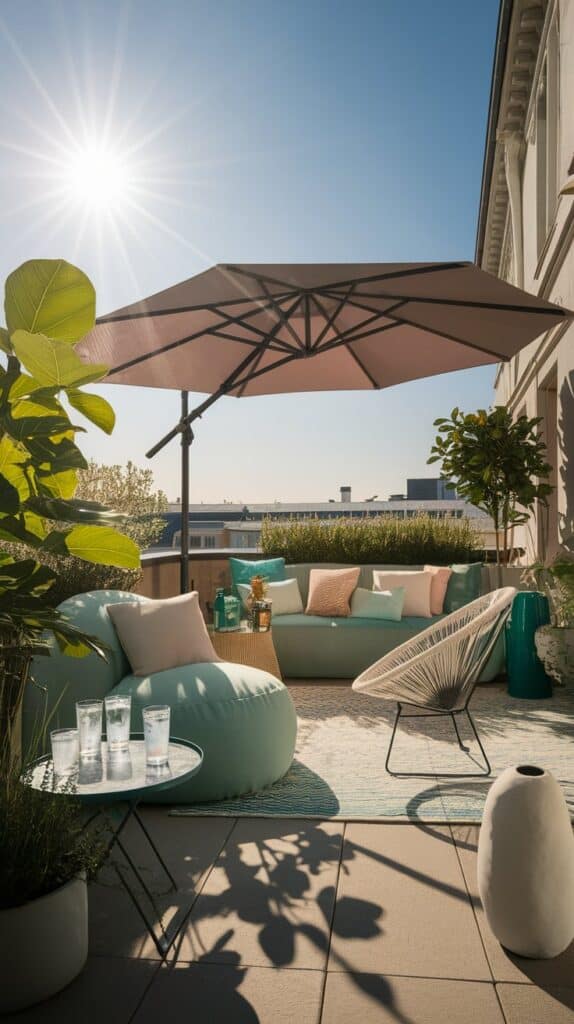 1 Bild, 1 Idee – Sommerlounge in Mint & Sand moderner blakon mint hell weiss lounge sommer hitze