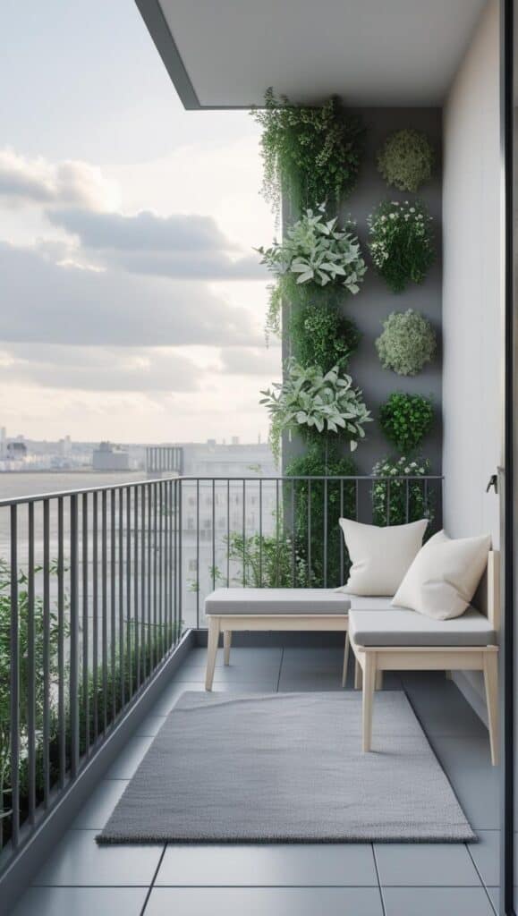 Diese Farben lassen deinen Balkon größer wirken qch ueberdachter balkon minimal grau holz natur 3