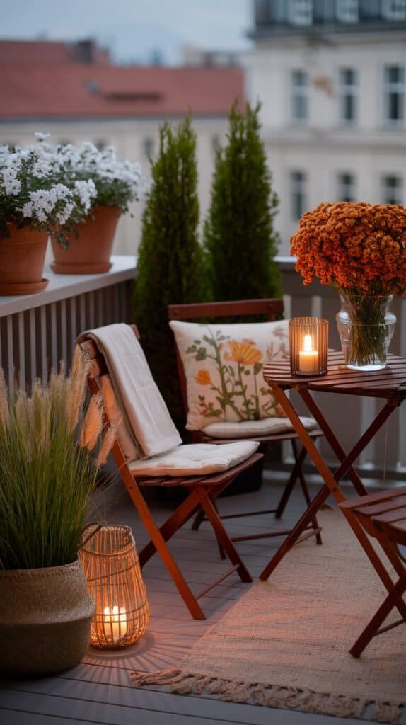 sommer herbst balkon natur gewachsen rattan astern schlicht fazit abendstimunf led kissen metallstuehle natur alstern 2