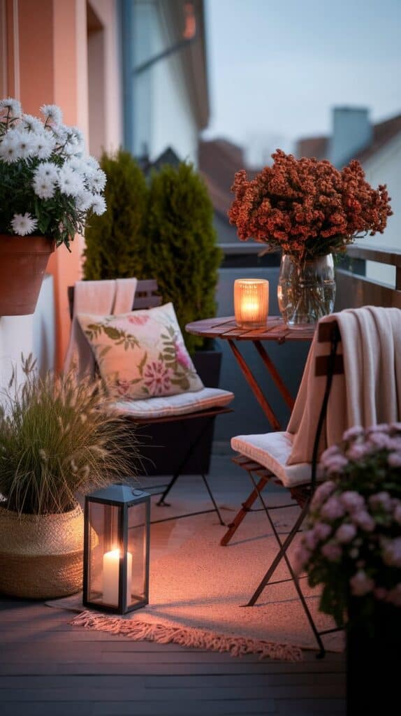 sommer herbst balkon natur gewachsen rattan astern schlicht fazit abendstimunf led kissen metallstuehle natur alstern 3