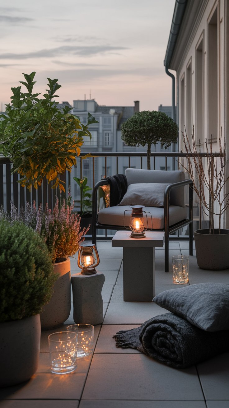 Magisches Licht für laue Abende: Mit diesen Solarleuchten wird dein Balkon zur Wohlfühl-Oase stimmunnsvoller abend teppich lavendel Korbstuhl holz sanft 2 1