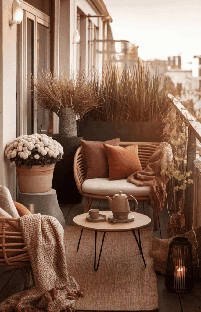 herbst balkon rattan
