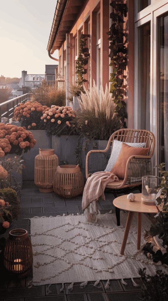 herbst balkon rattan holz 3