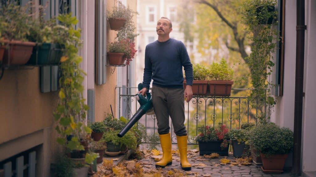 herbst mann mit laubblaeser balkon 2