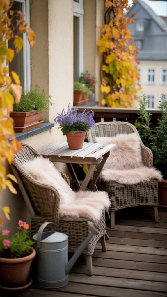 herbstbalkon rustikal Bild2 rattan fell holztisch