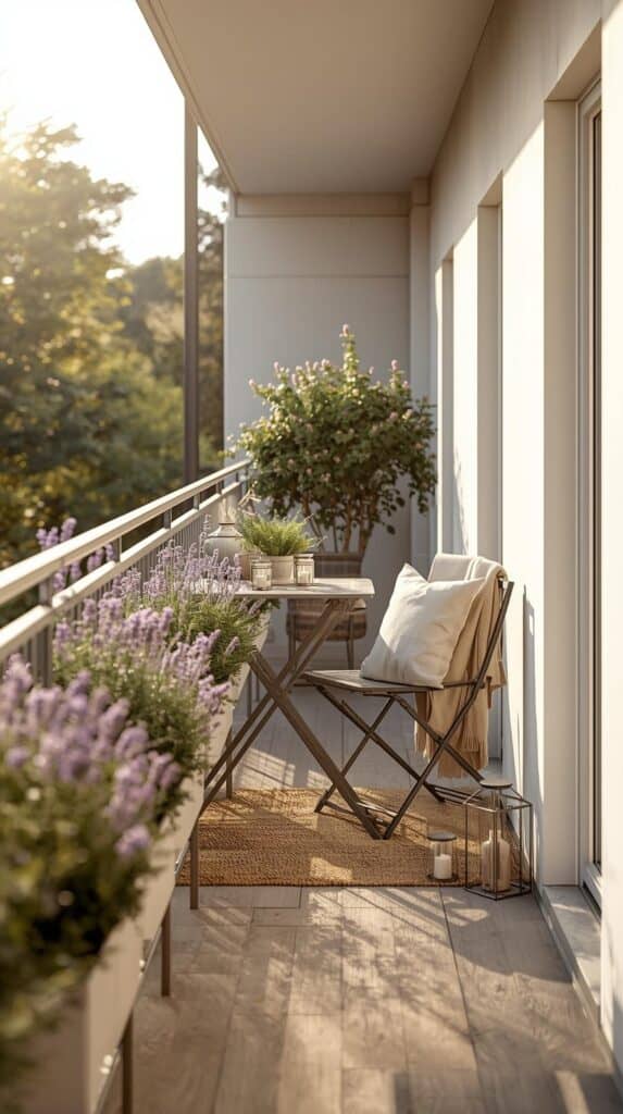 bild lavendel balkon rattan holz spaetsommer 2