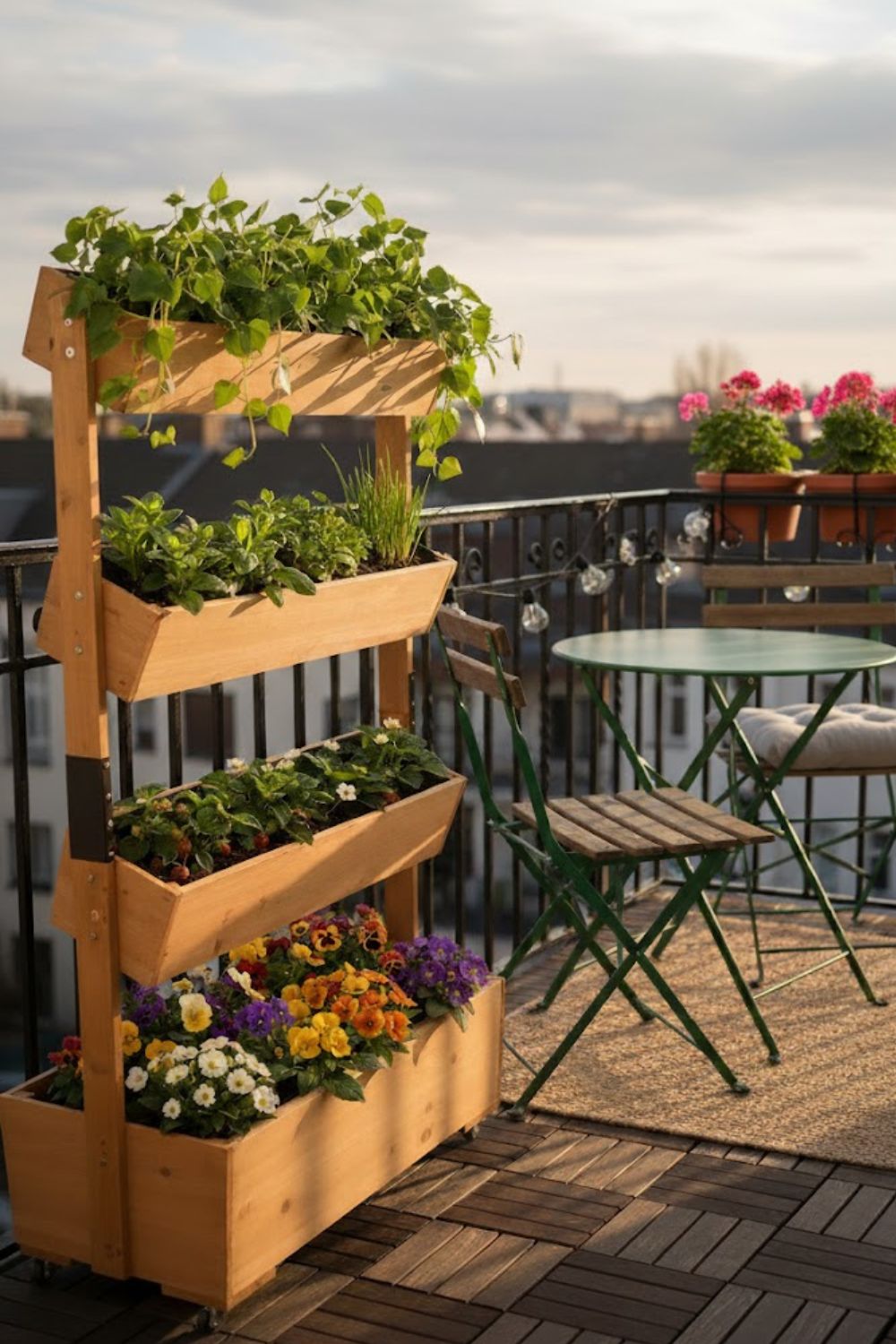 Kleine Balkone groß wirken lassen – 7 einfache Produkte, die sofort optisch mehr Raum schaffen holz hochbeet auf rollen kraeuter sommer