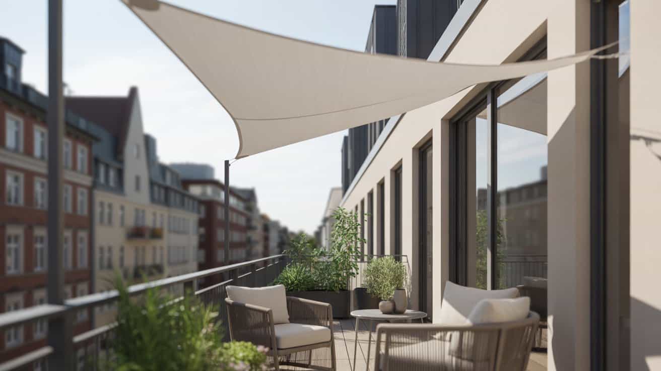 balkon sonnen segel modern hell schlicht