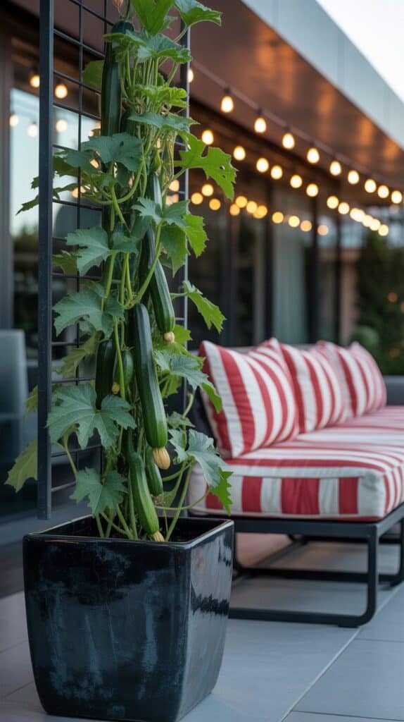 kletter zucchini im kuebel 1