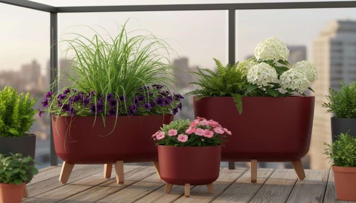 kuebel mit fuessen rot 3er set