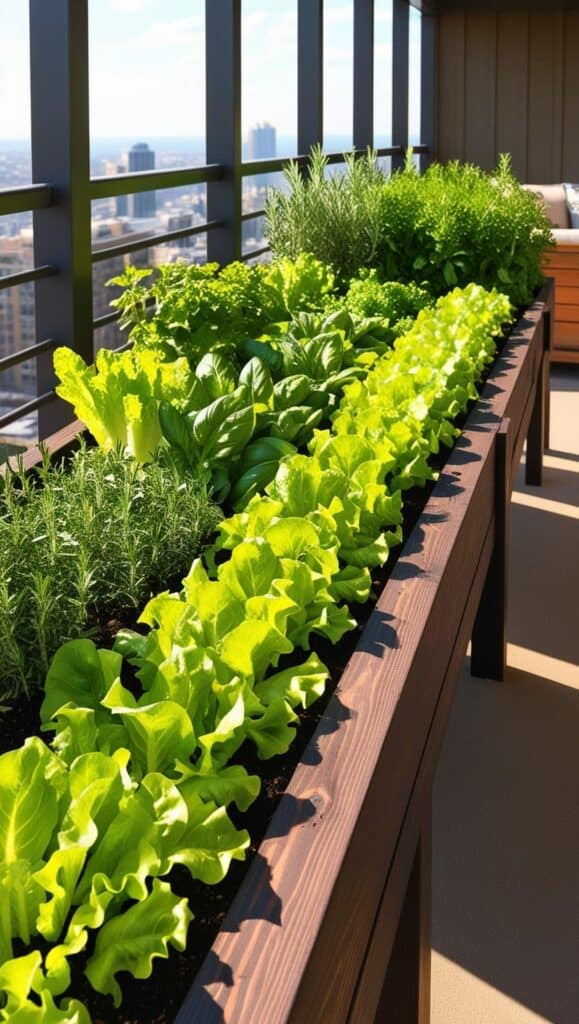 bepflanztes Hochbeet mit Kraeutern und Salat 2