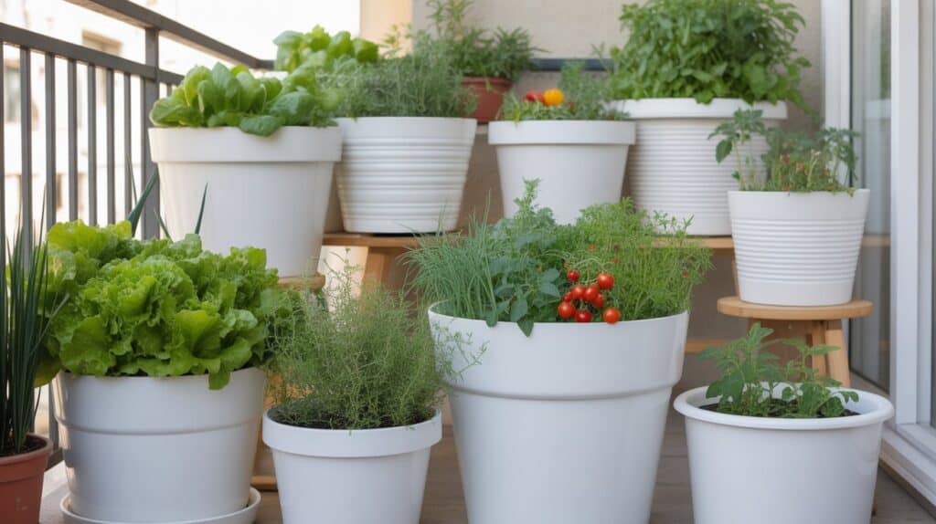 gemuese balkon weisse kuebel 3