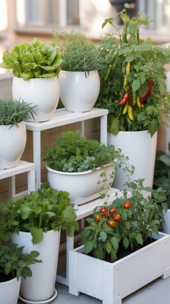 gemuese balkon weisse kuebel 5