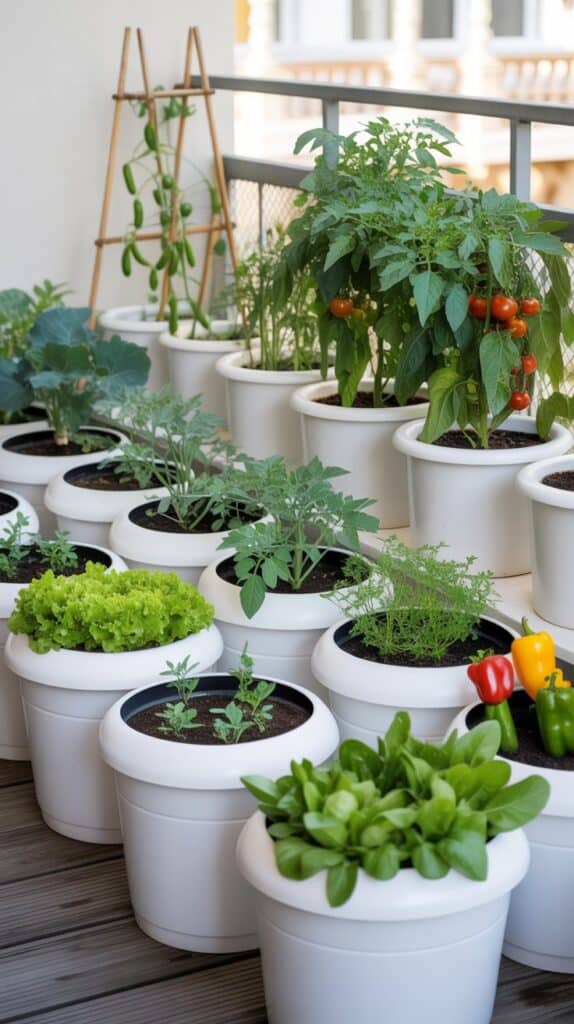 gemuese balkon weisse kuebel 6