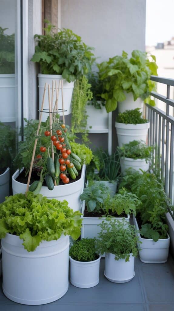 gemuese balkon weisse kuebel 8