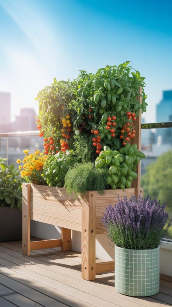 hochbeet kraeuter tomaten lavendel holz 1