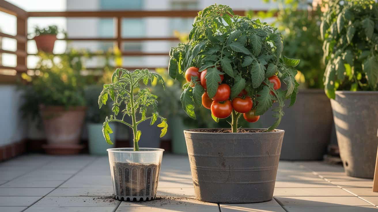 kleiner kuebel grosser kuebel tomaten
