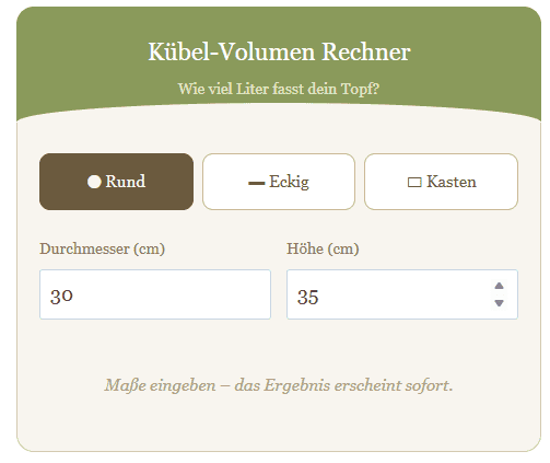 rechner kuebel liter