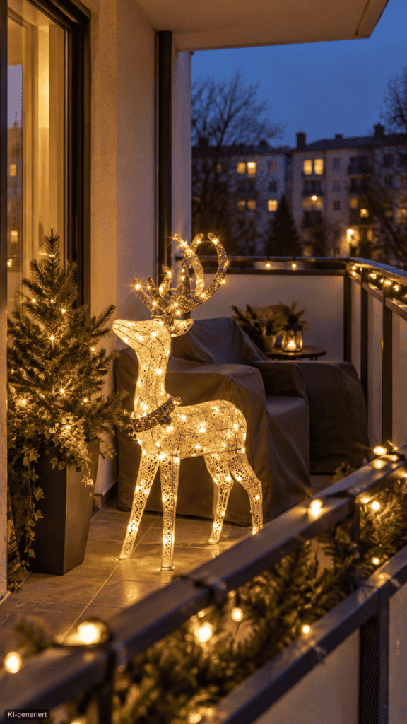 Weihnachtsbeleuchtung für den Balkon: Ideen mit und ohne Dach weihnachts beleuchtnung hirsch reh 2026 1